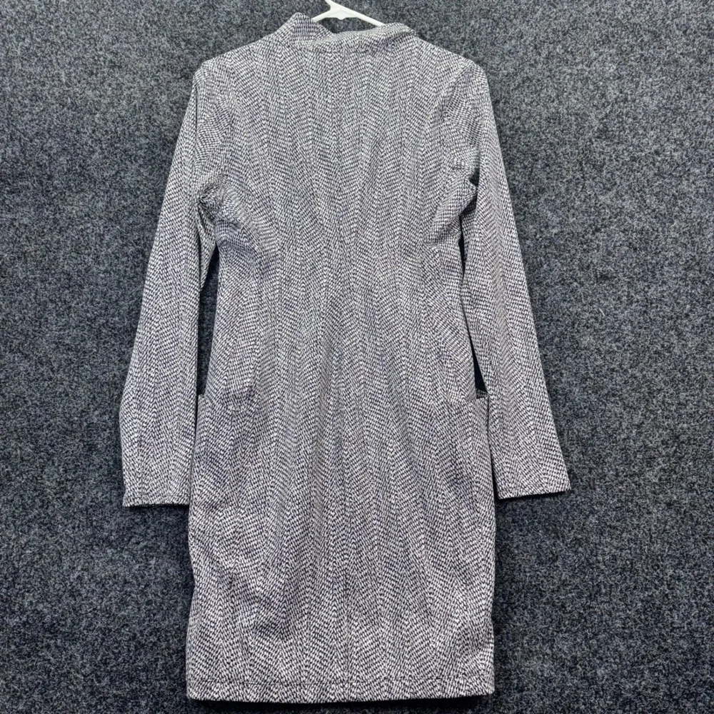 Athleta Black White Herringbone Zip Mock Neck Long Sleeve Dress Pockets Medium P - Picture 2 of 7